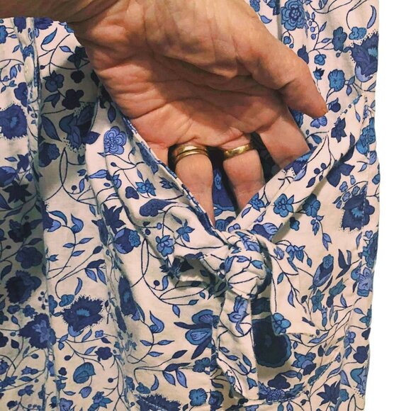 90s Ashleigh Morgan Floral Cotton Jumpsuit M Blue White Pockets Cropped Cuffed - Picture 5 of 10